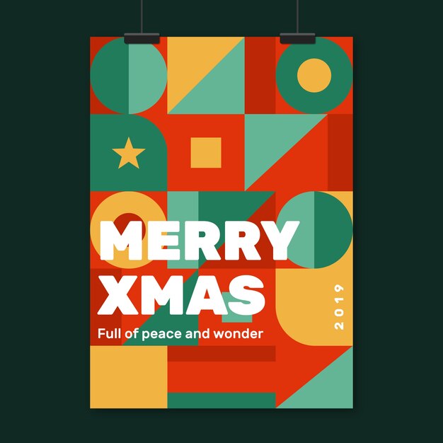 Plantilla de póster de Navidad con coloridas formas geométricas