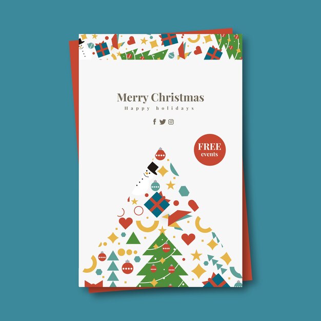 Plantilla de póster de Navidad con coloridas formas geométricas