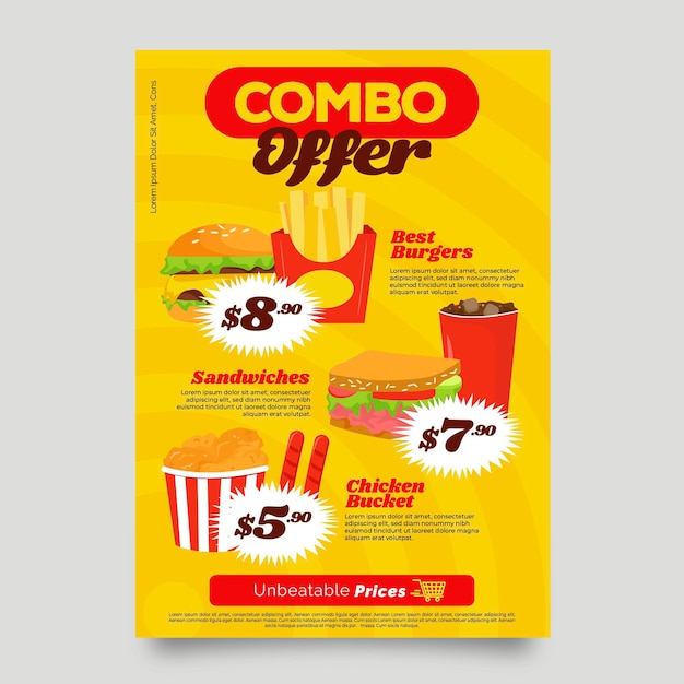 Vector gratuito plantilla de póster de oferta de comidas combinadas