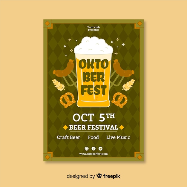 Plantilla de póster del oktoberfest dibujado a mano