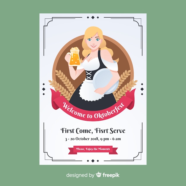 Vector gratuito plantilla de póster del oktoberfest con diseño plano