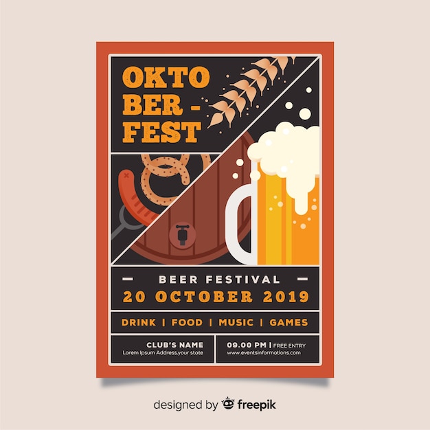 Plantilla de póster del oktoberfest en diseño plano