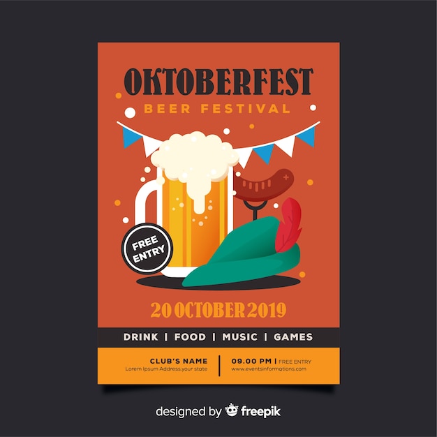 Plantilla de póster del oktoberfest en diseño plano