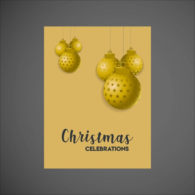 Plantilla de póster de oro bola colgante feliz navidad