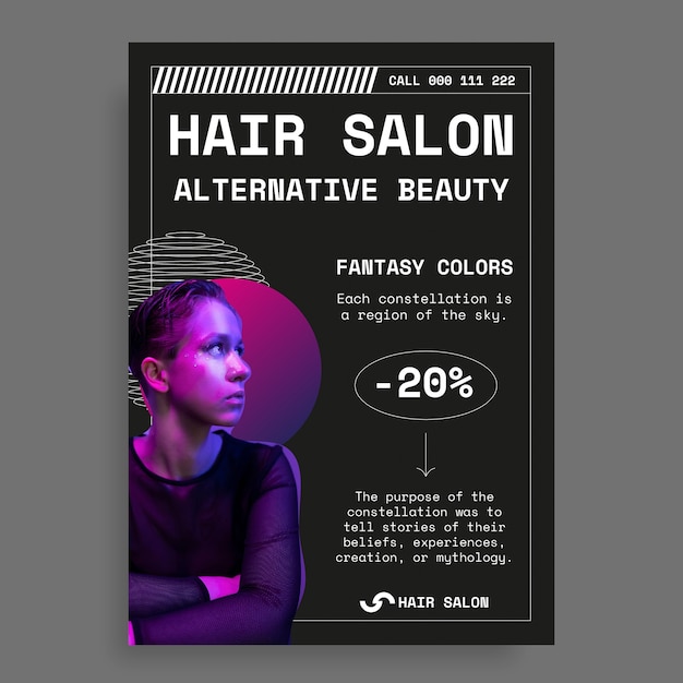 Vector gratuito plantilla de póster de peluquería degradada