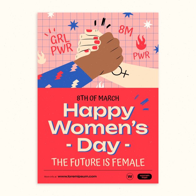 Plantilla de póster plano para la celebración del día de la mujer