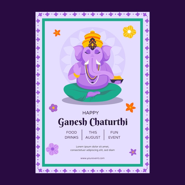 Vector gratuito plantilla de póster plano para la celebración de ganesh chaturthi