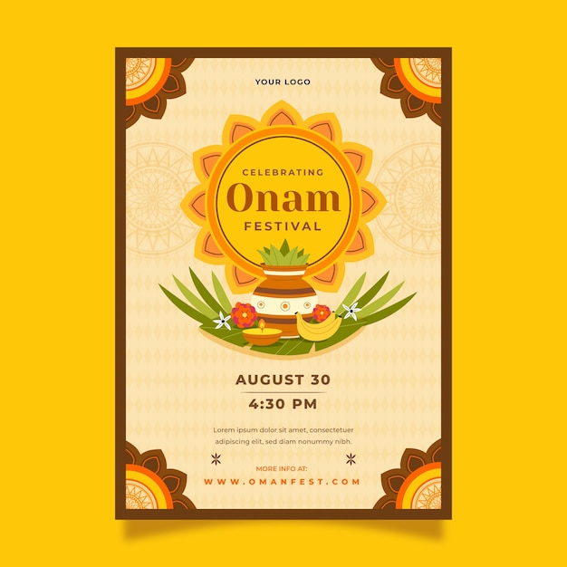 Vector gratuito plantilla de póster plano para la celebración de onam