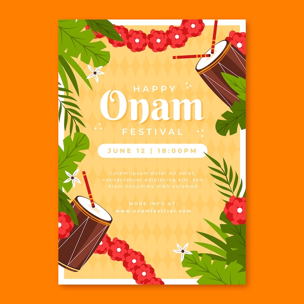 Vector gratuito plantilla de póster plano para la celebración de onam