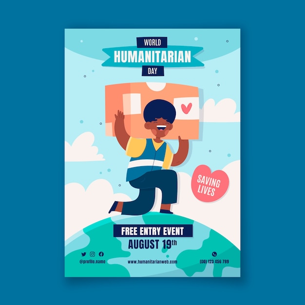 Plantilla de póster plano para el día mundial de la ayuda humanitaria