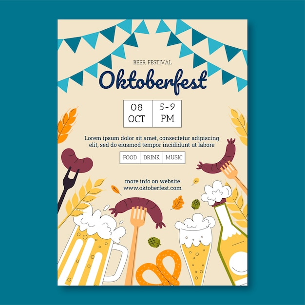 Plantilla de póster plano dibujado a mano de oktoberfest