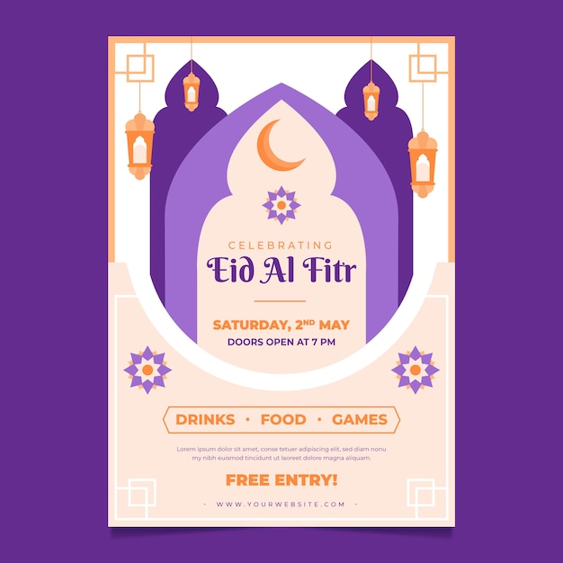 Vector gratuito plantilla de póster plano de eid al-fitr