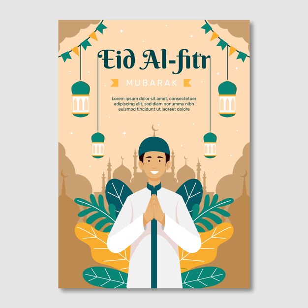 Vector gratuito plantilla de póster plano de eid al-fitr