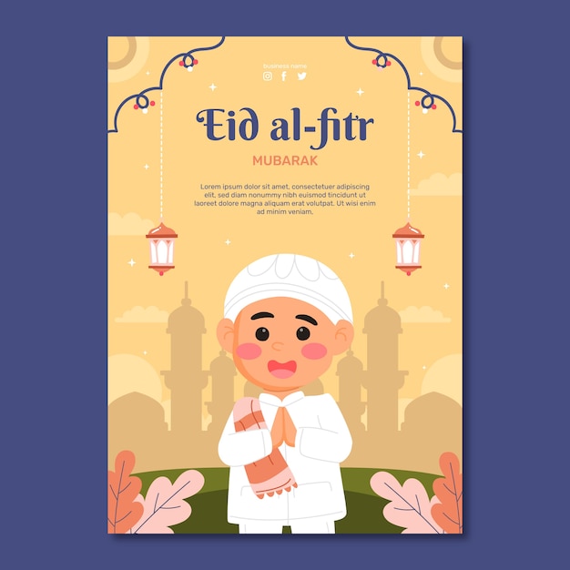 Vector gratuito plantilla de póster plano de eid al-fitr
