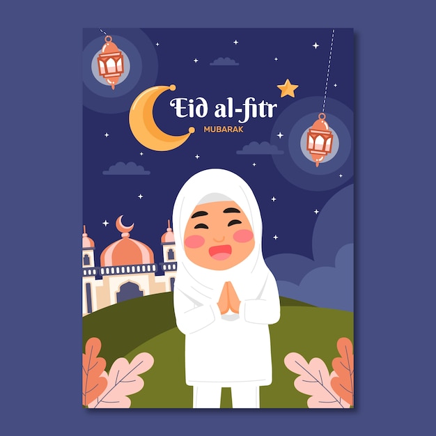 Vector gratuito plantilla de póster plano de eid al-fitr