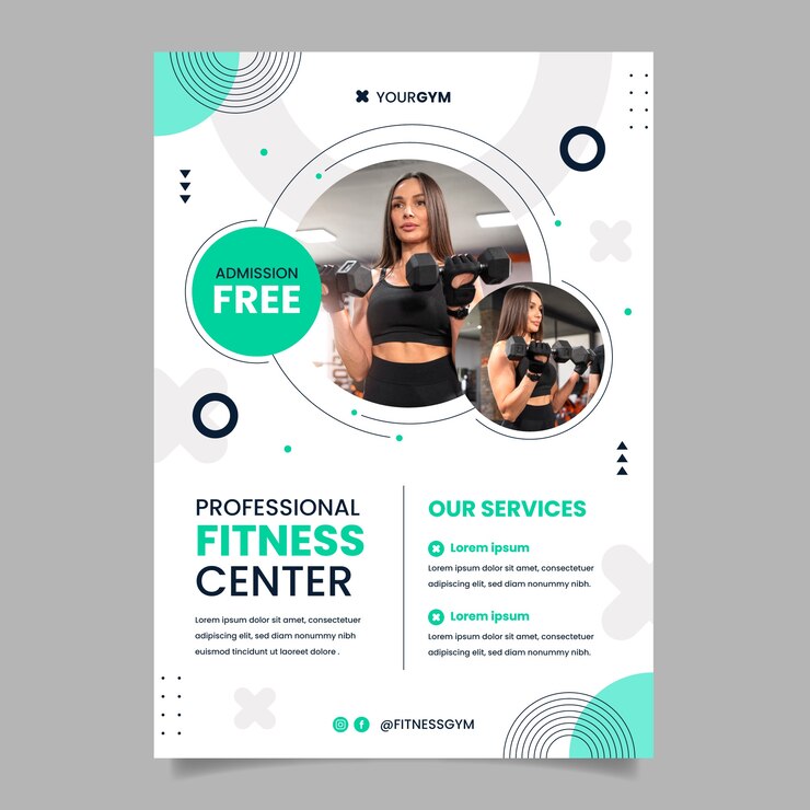Vector gratuito plantilla de póster plano para gimnasio y ejercicio.