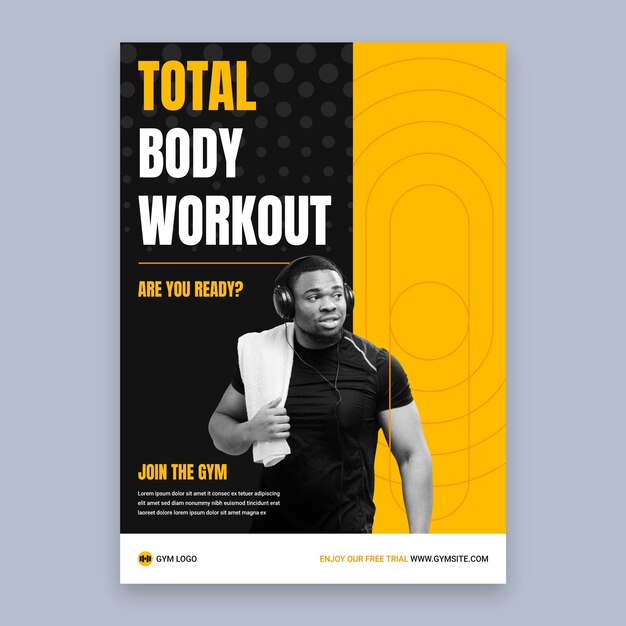 Plantilla de póster plano para gimnasio y ejercicio.