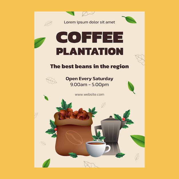 Plantilla de póster de plantación de café degradado