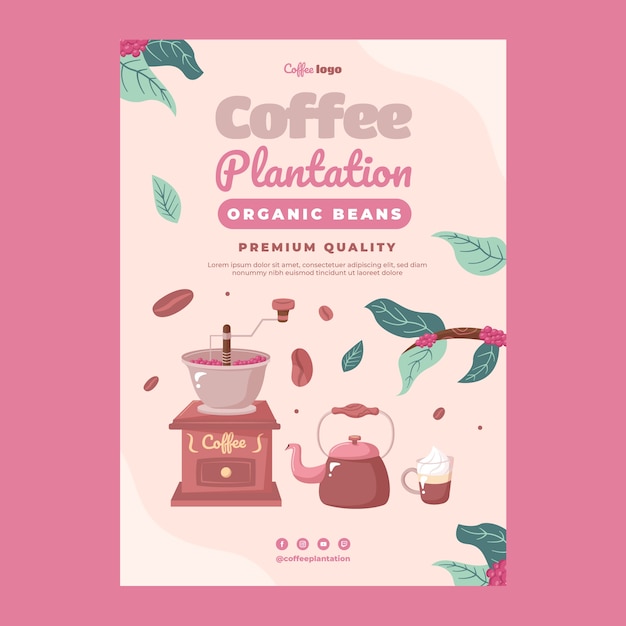 Vector gratuito plantilla de póster de plantación de café dibujada a mano