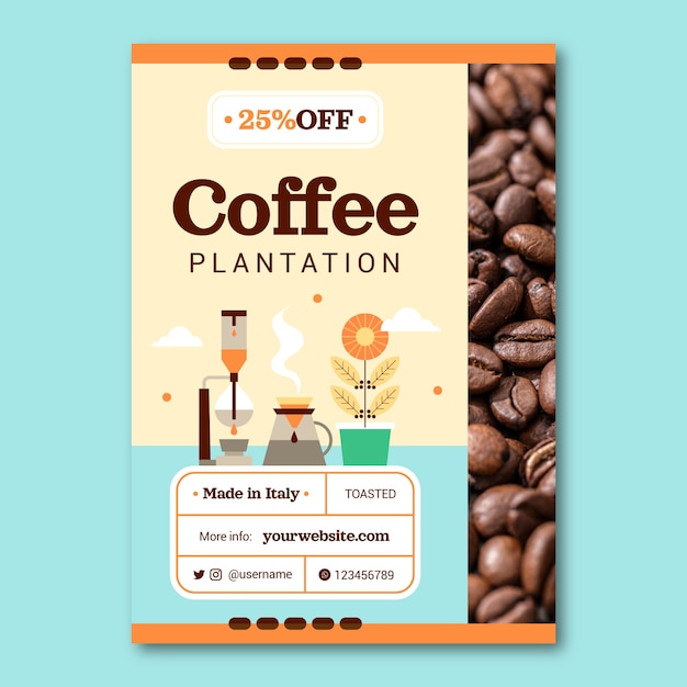 Vector gratuito plantilla de póster de plantación de café de diseño plano
