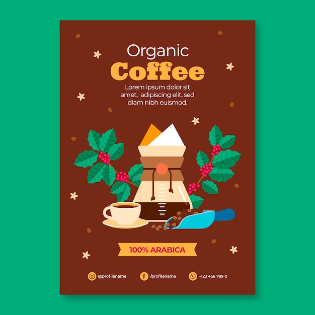 Plantilla de póster de plantación de café de diseño plano