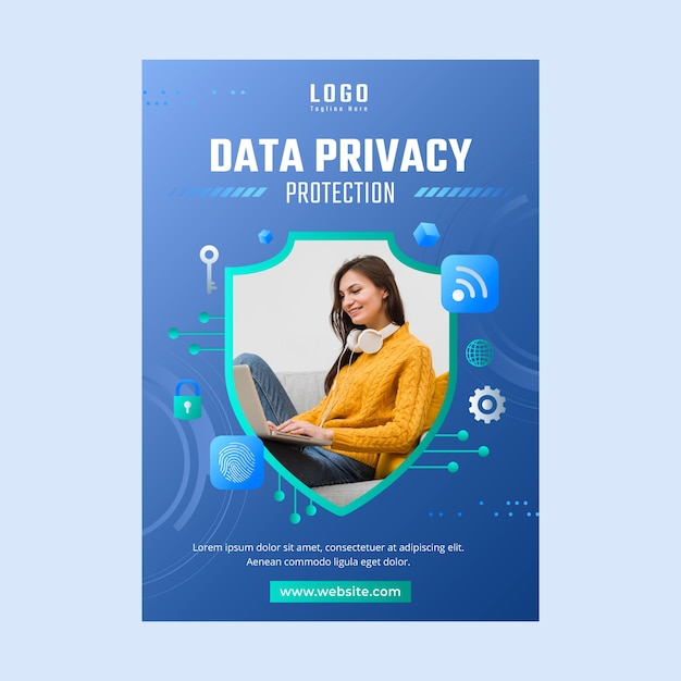 Vector gratuito plantilla de póster de privacidad de datos degradados