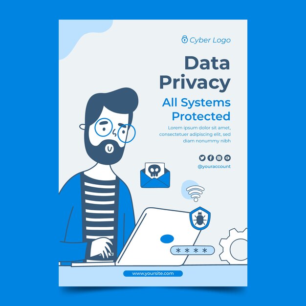 Plantilla de póster de privacidad de datos dibujado a mano
