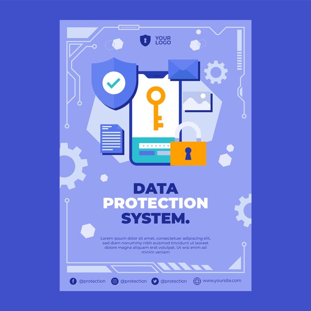 Plantilla de póster de privacidad de datos de diseño plano