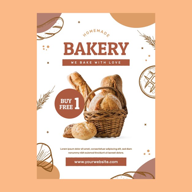 Plantilla de póster de productos de panadería dibujados a mano