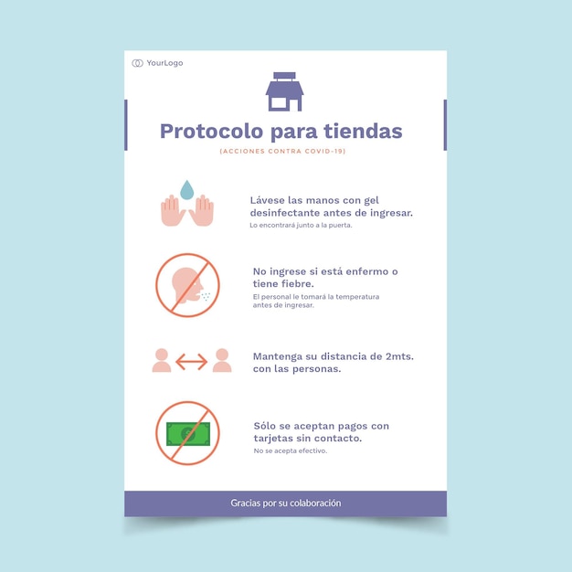 Vector gratuito plantilla de póster con protocolo de coronavirus para empresas