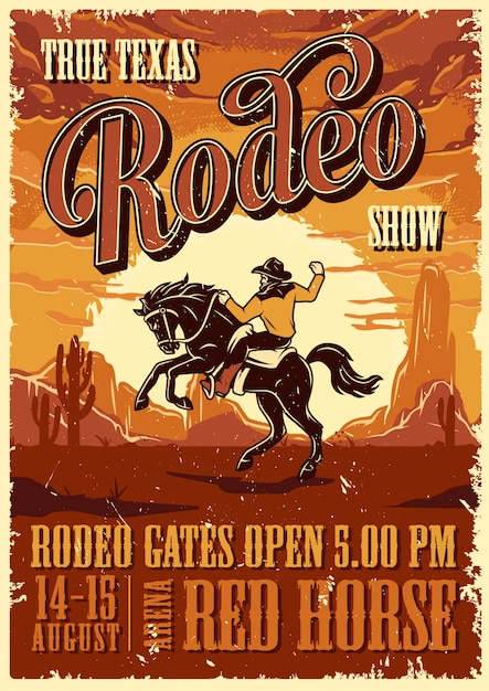 Vector gratuito plantilla de póster publicitario de rodeo vintage