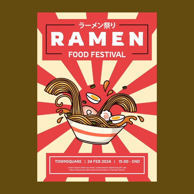 Plantilla de póster de ramen dibujada a mano