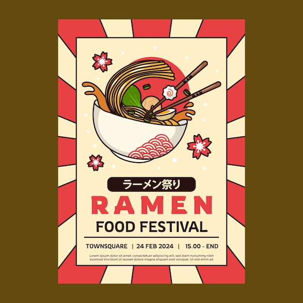 Plantilla de póster de ramen dibujada a mano