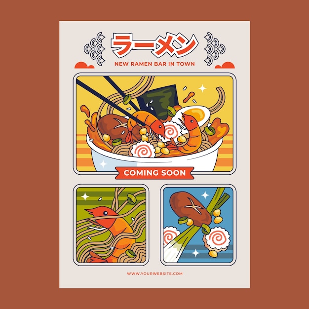 Vector gratuito plantilla de póster de ramen dibujada a mano