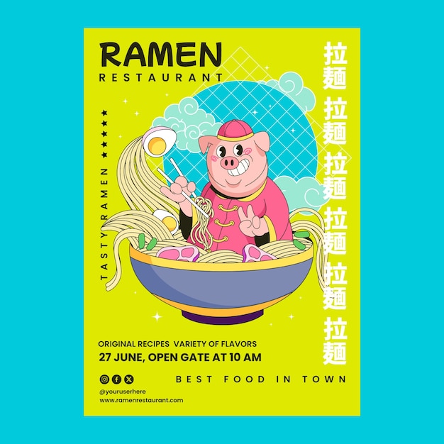 Plantilla de póster de ramen dibujada a mano