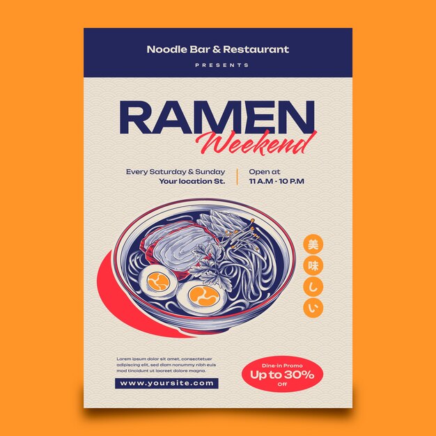 Plantilla de póster de ramen dibujada a mano