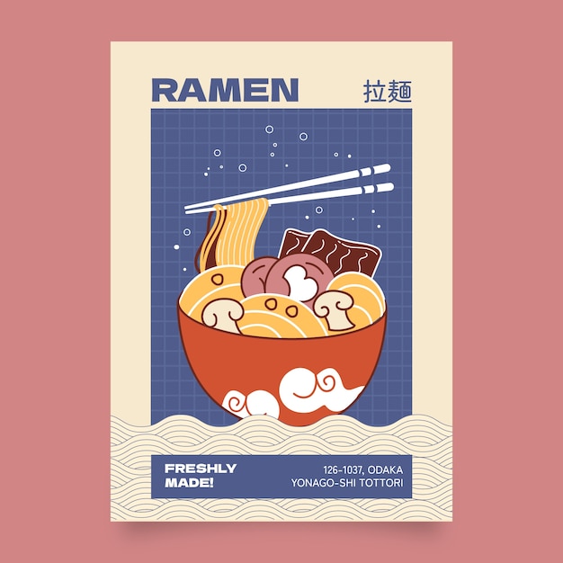 plantilla de póster de ramen dibujado a mano