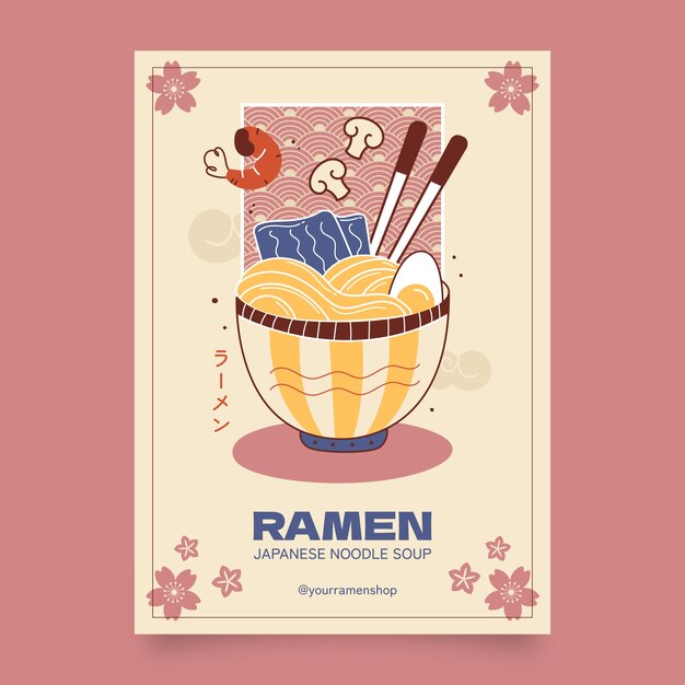 plantilla de póster de ramen dibujado a mano