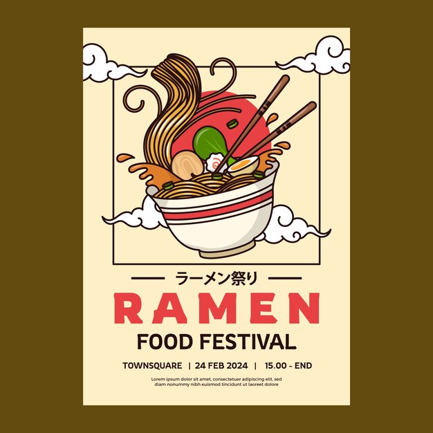 plantilla de póster de ramen dibujado a mano