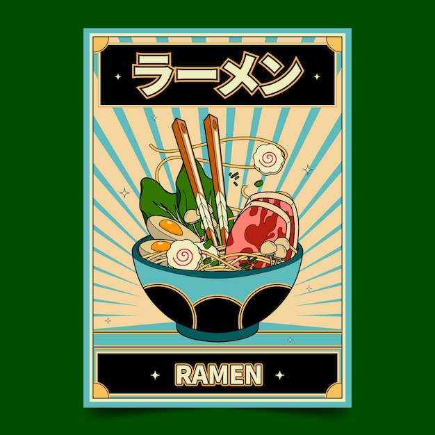 Vector gratuito plantilla de póster de ramen dibujado a mano