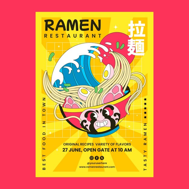 plantilla de póster de ramen dibujado a mano