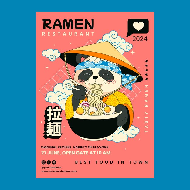 plantilla de póster de ramen dibujado a mano
