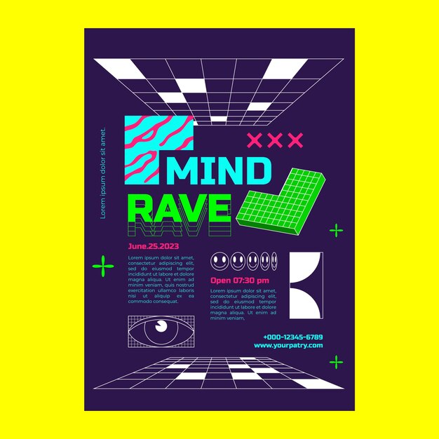 Plantilla de póster rave dibujado a mano