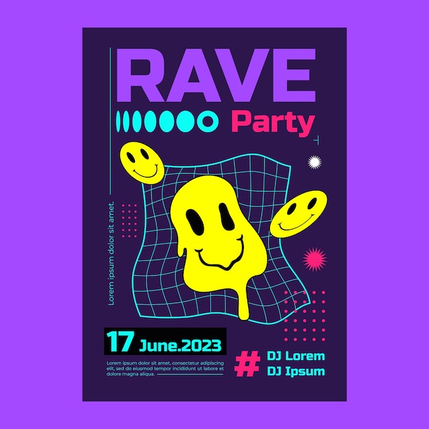 Plantilla de póster rave dibujado a mano