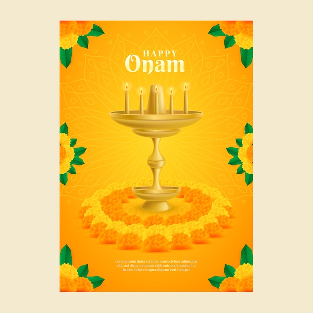 Vector gratuito plantilla de póster realista para la celebración de onam