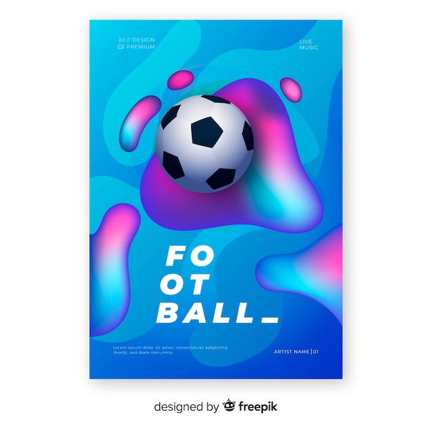 Plantilla de poster realista y degradado de pelota de fútbol