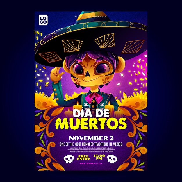 Plantilla de póster realista de dia de muertos