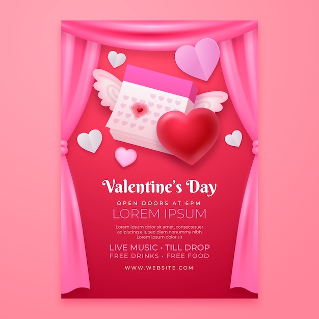 Vector gratuito la plantilla de póster realista para el día de san valentín.