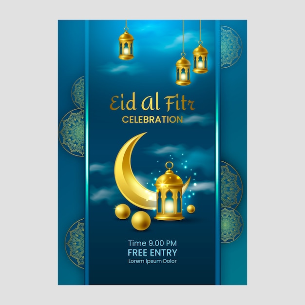 Vector gratuito plantilla de póster realista de eid al-fitr