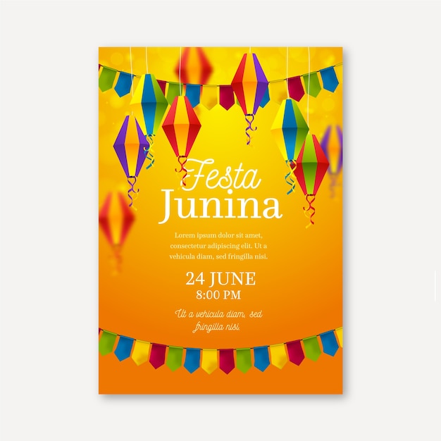 Vector gratuito plantilla de póster realista de festa junina